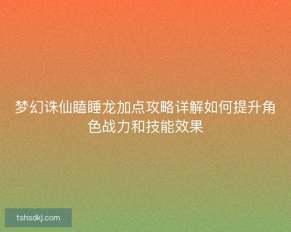 梦幻诛仙瞌睡龙加点攻略详解如何提升角色战力和技能效果
